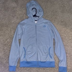 The North Face blue and white striped jacket